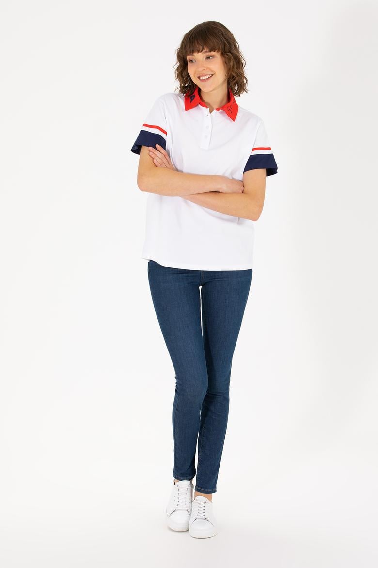 Kadın Beyaz Polo Yaka Tişört - 50263966022