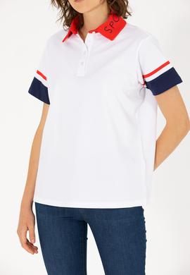 Kadın Beyaz Polo Yaka Tişört - 50263966022