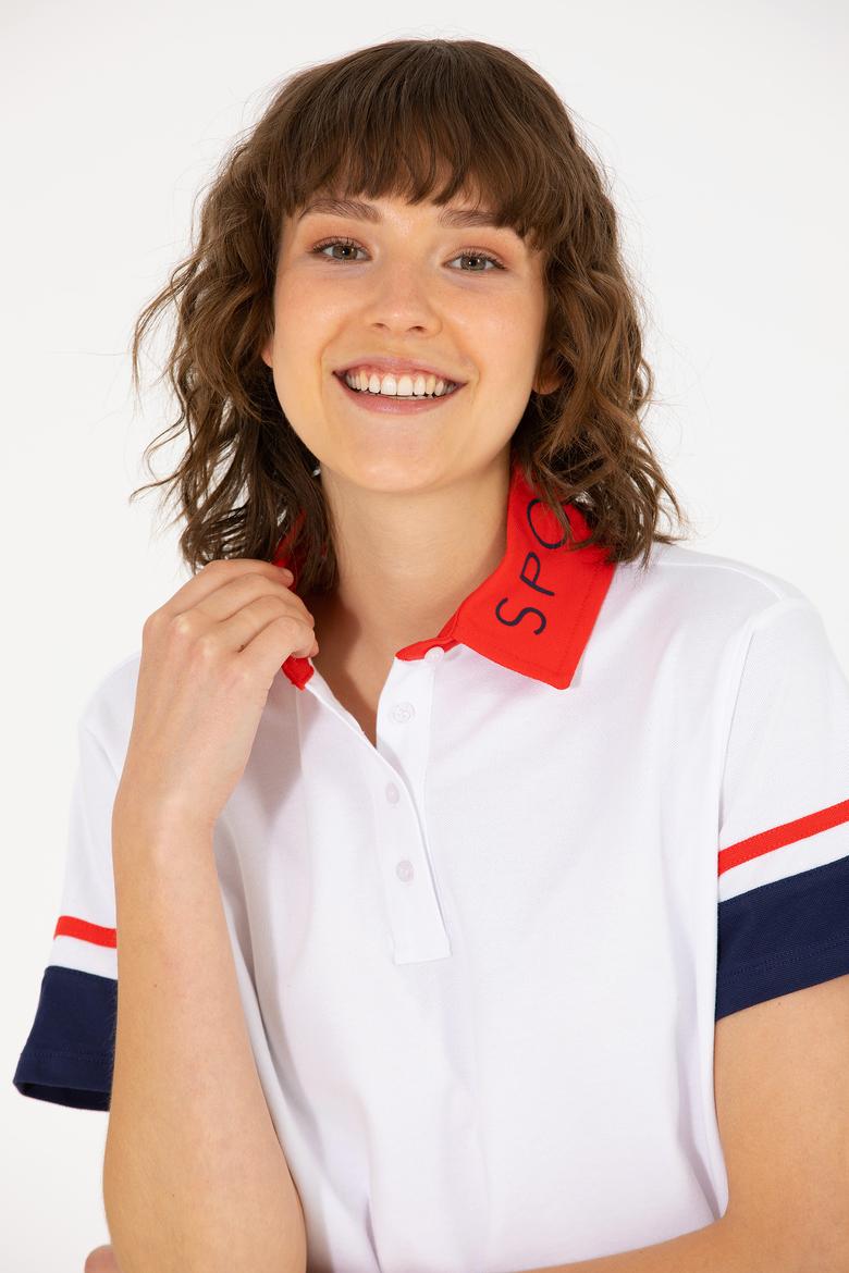 Kadın Beyaz Polo Yaka Tişört - 50263966022