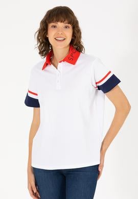 Kadın Beyaz Polo Yaka Tişört - 50263966022