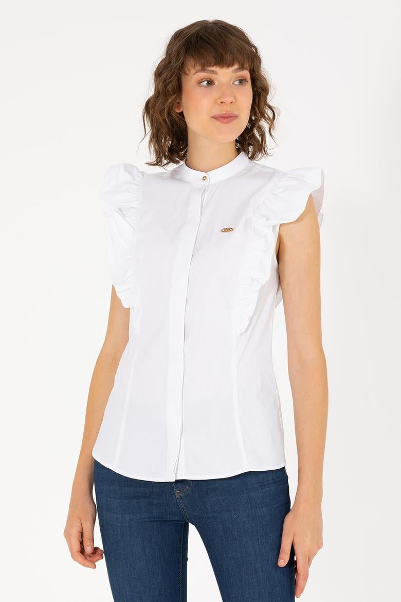 Kadın Beyaz Kısa Kollu Gömlek - 50264216005