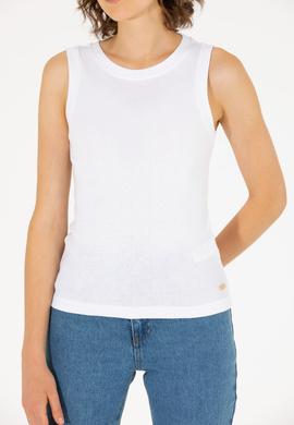 Kadın Beyaz Bisiklet Yaka Kolsuz Basic Tişört - 50264964016