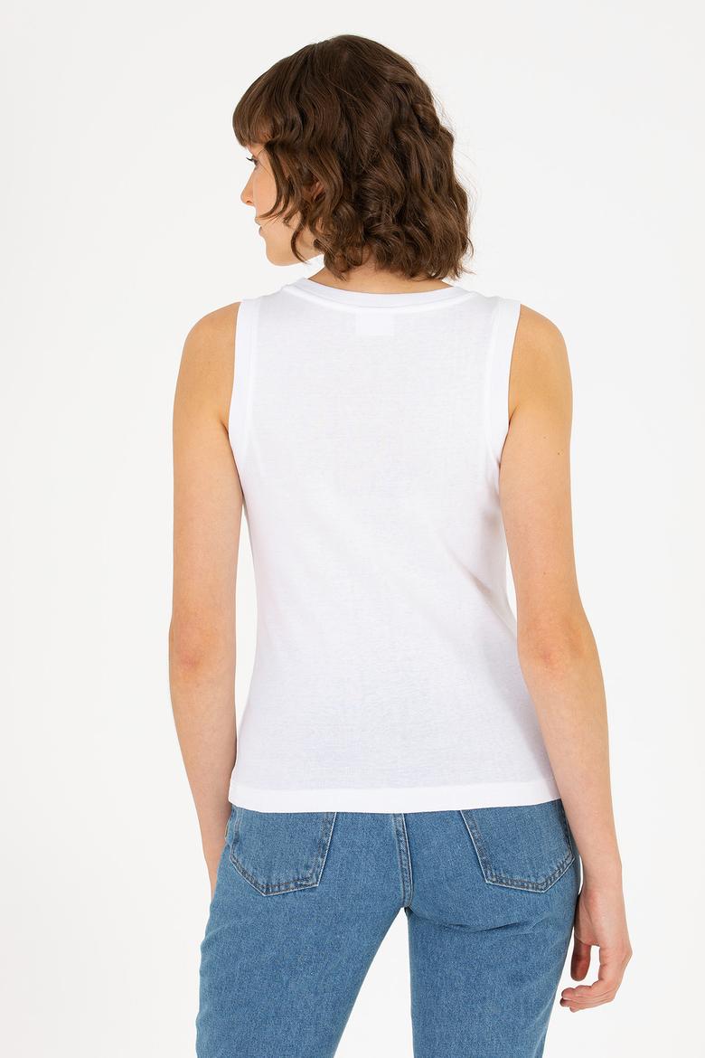 Kadın Beyaz Bisiklet Yaka Kolsuz Basic Tişört - 50264964016