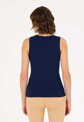 Kadın Lacivert Bisiklet Yaka Kolsuz Basic Tişört - 50264964054