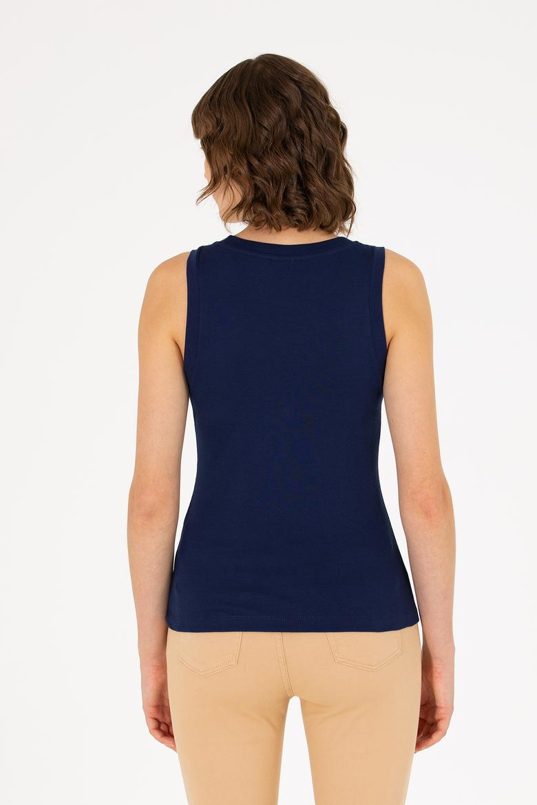 Kadın Lacivert Bisiklet Yaka Kolsuz Basic Tişört - 50264964054