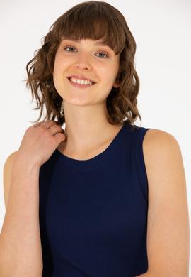 Kadın Lacivert Bisiklet Yaka Kolsuz Basic Tişört - 50264964054