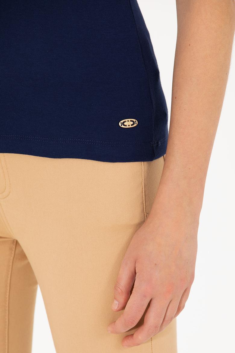 Kadın Lacivert Bisiklet Yaka Kolsuz Basic Tişört - 50264964054