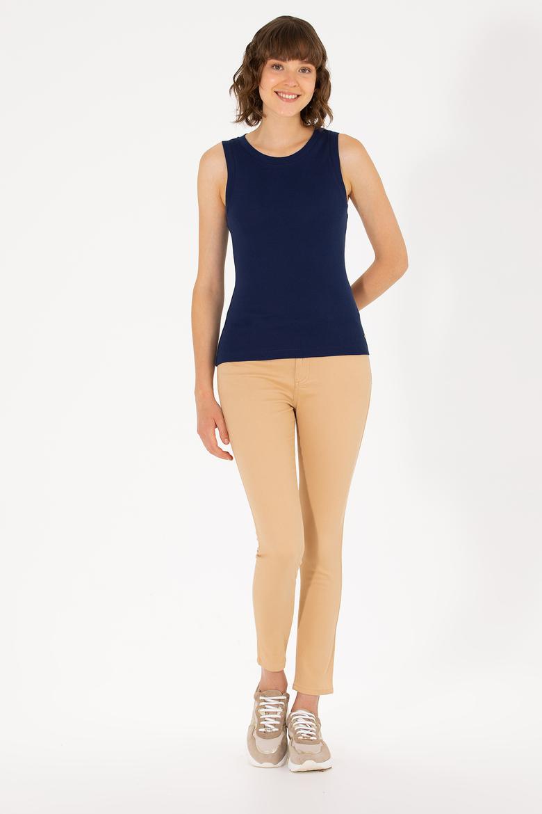 Kadın Lacivert Bisiklet Yaka Kolsuz Basic Tişört - 50264964054