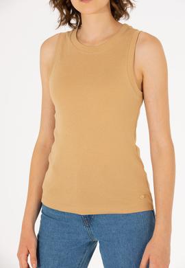 Kadın Camel Bisiklet Yaka Kolsuz Basic Tişört - 50264964104