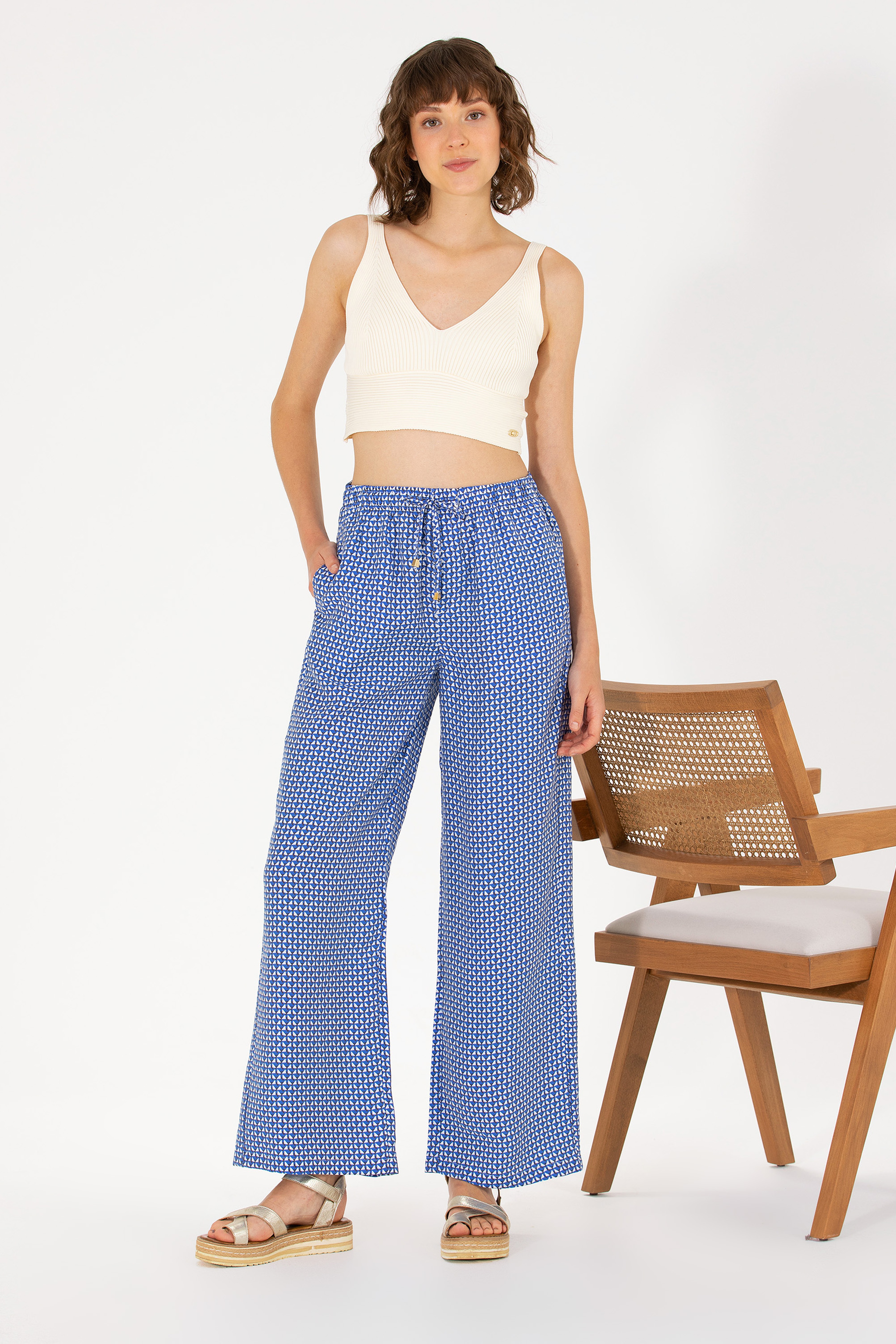 Kadın Saks Loose Relax Fit Pantolon