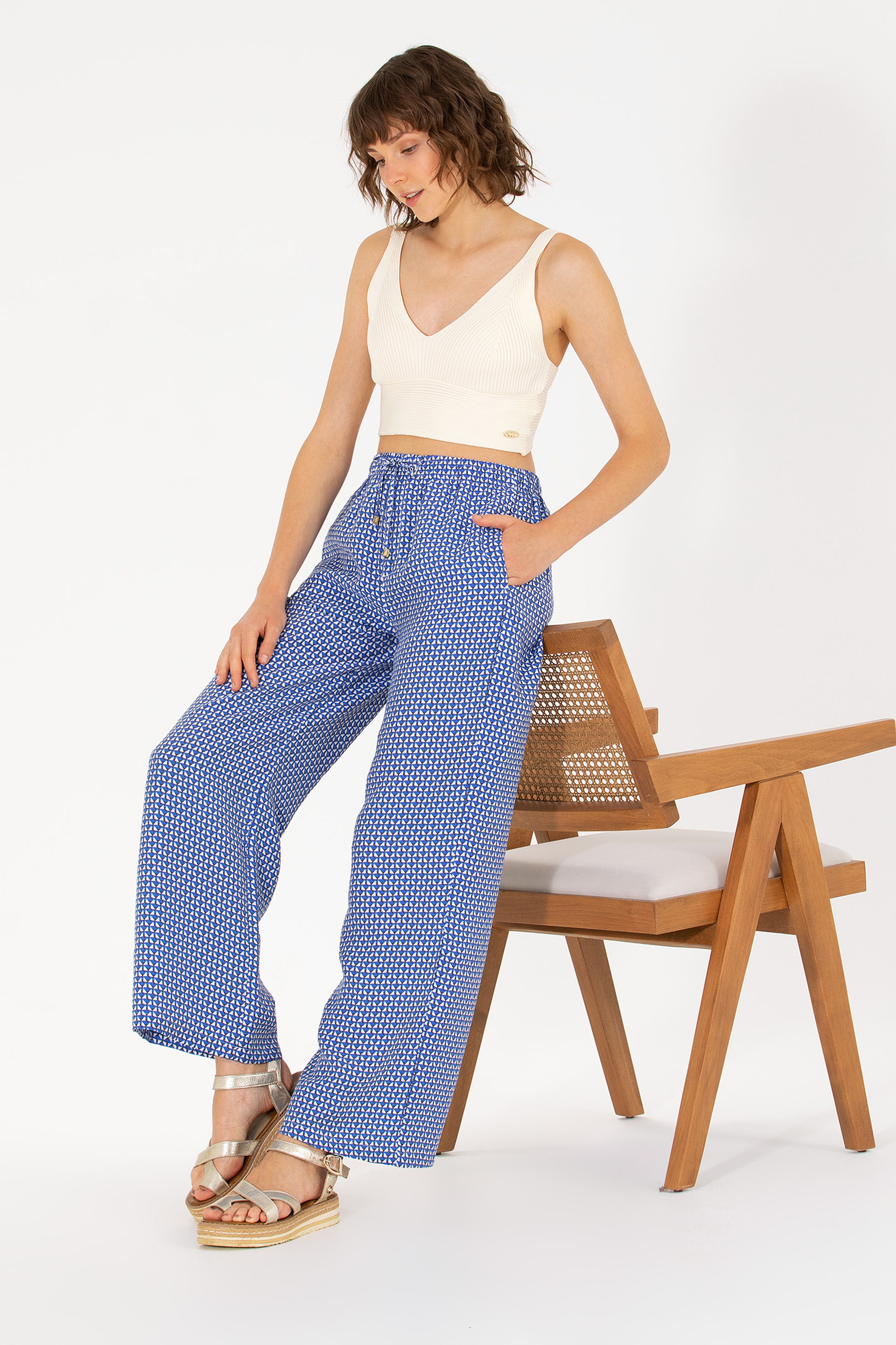 Kadın Saks Loose Relax Fit Pantolon - Image 1