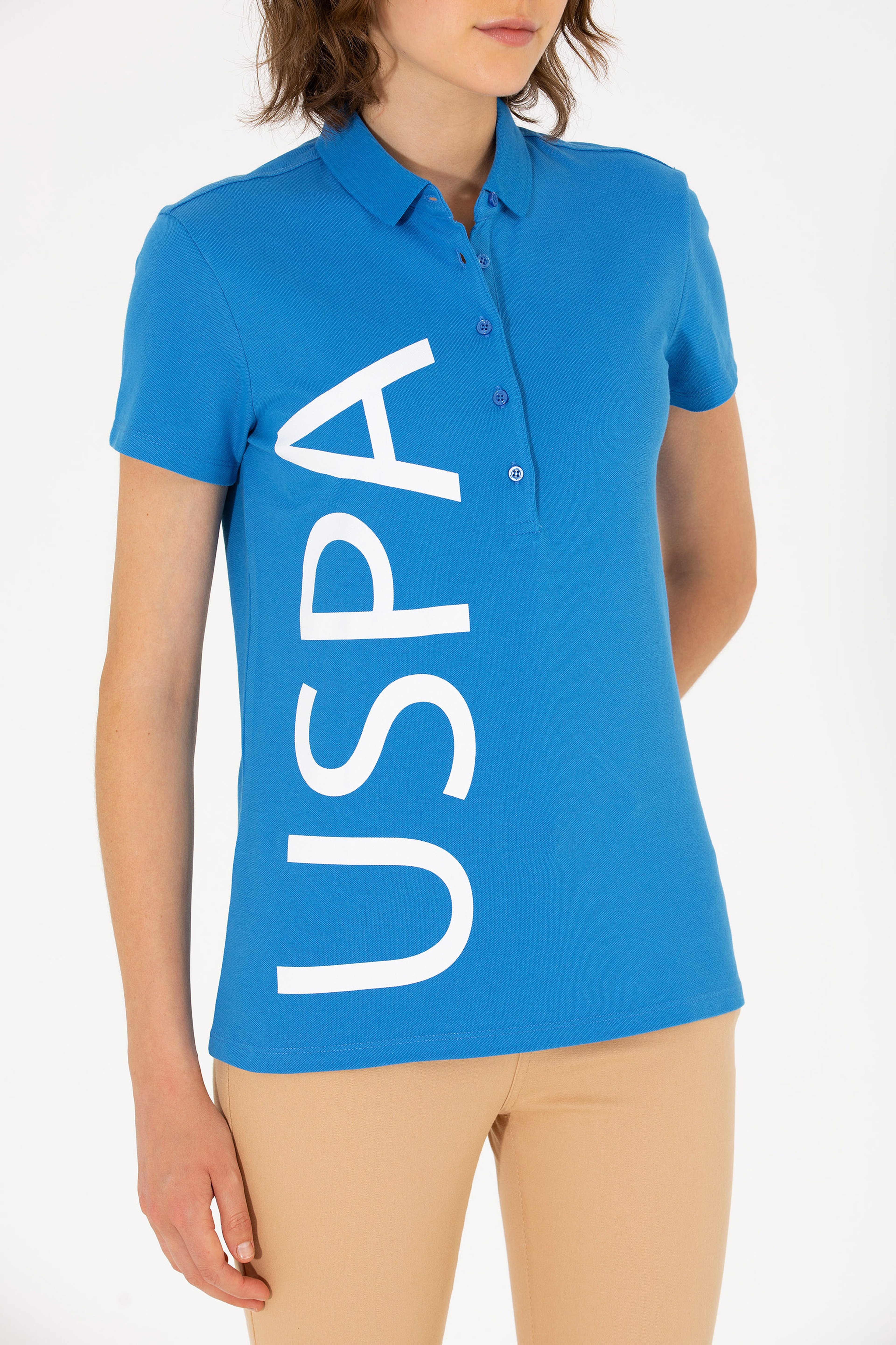 Kadın Saks Polo Yaka Tişört - Image 6