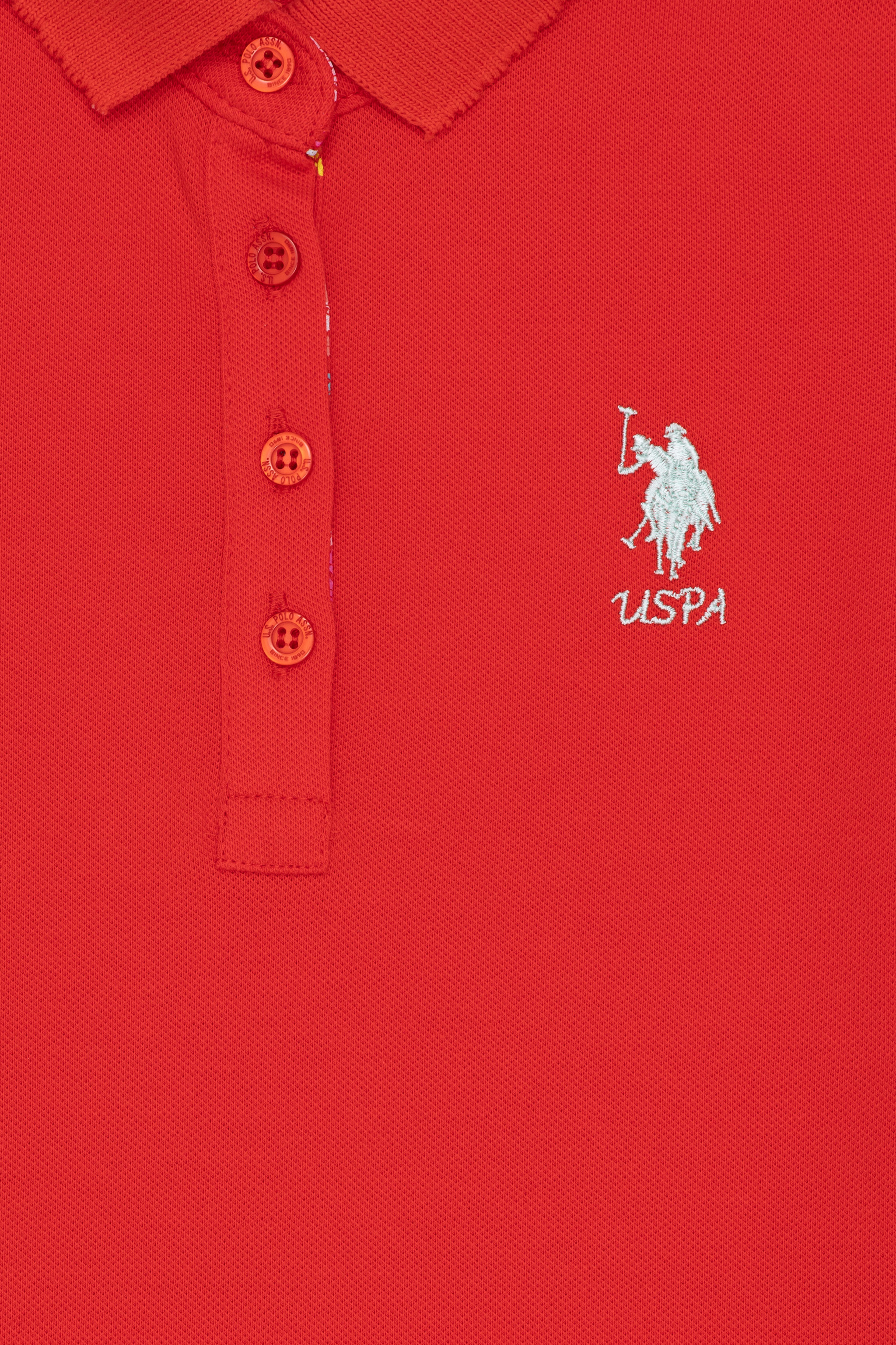 Kız Çocuk Kırmızı Basic Polo Yaka Tişört - Image 3