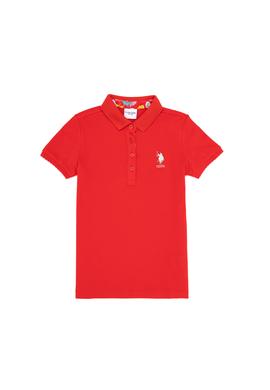 Kız Çocuk Kırmızı Basic Polo Yaka Tişört - 50265668118