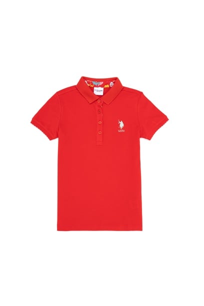 Kız Çocuk Kırmızı Basic Polo Yaka Tişört