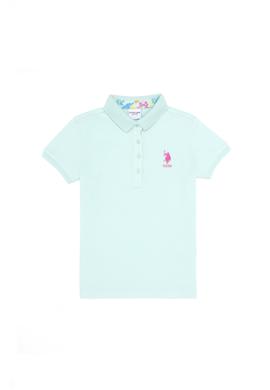 Kız Çocuk Su Yeşili Polo Yaka Basic Tişört - 50265668129