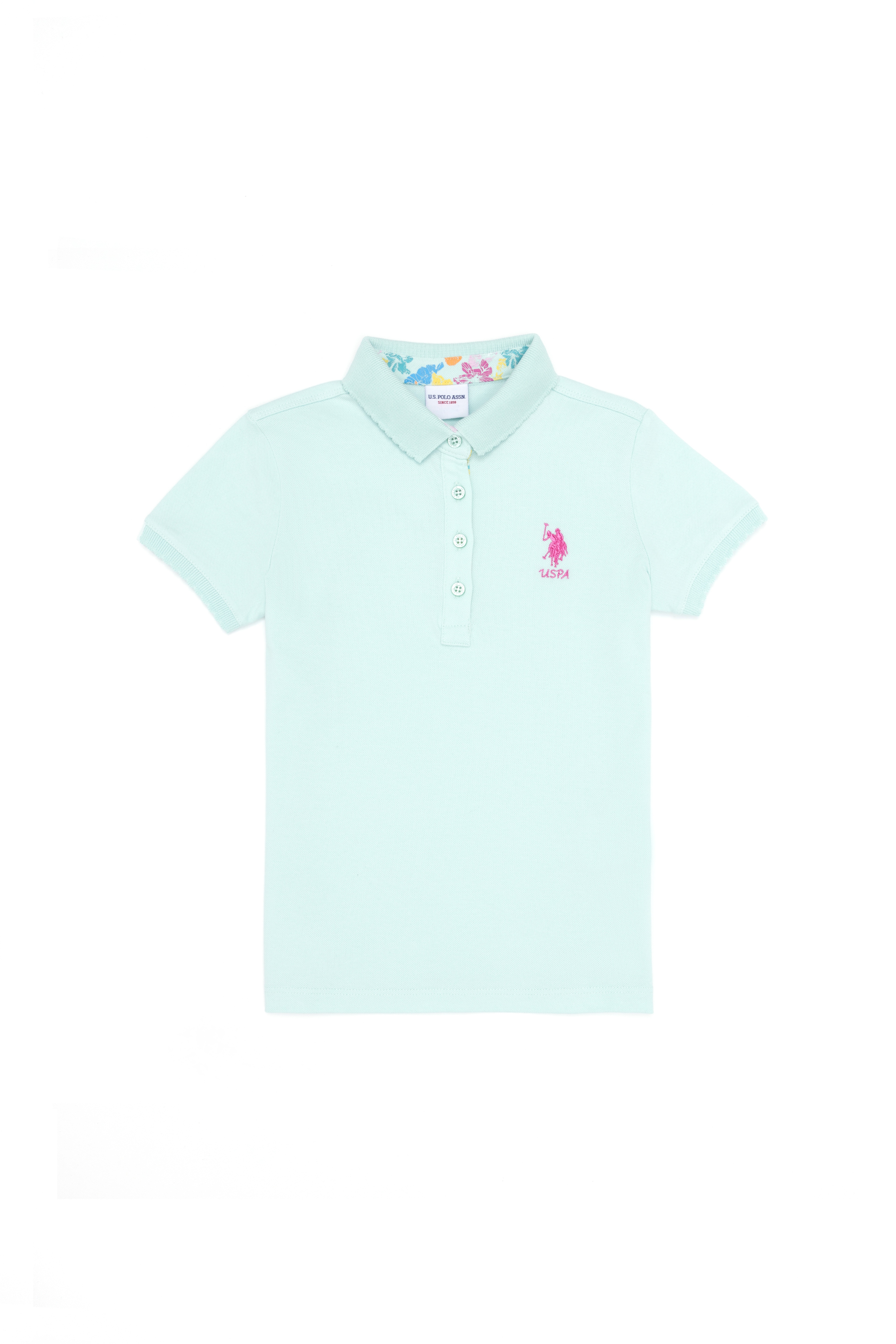 Kız Çocuk Su Yeşili Polo Yaka Basic Tişört - Image 1
