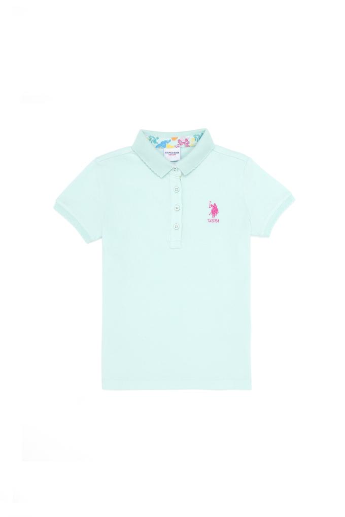 Kız Çocuk Su Yeşili Polo Yaka Basic Tişört