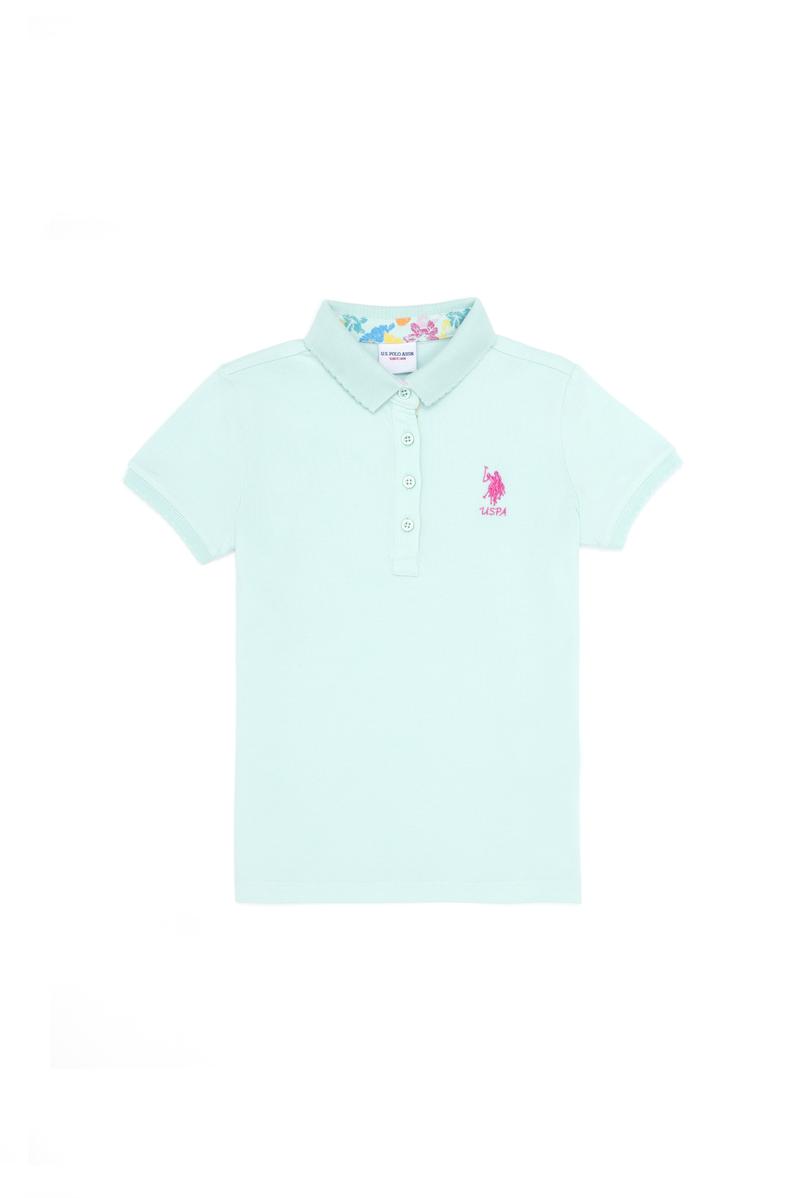 Kız Çocuk Su Yeşili Polo Yaka Basic Tişört