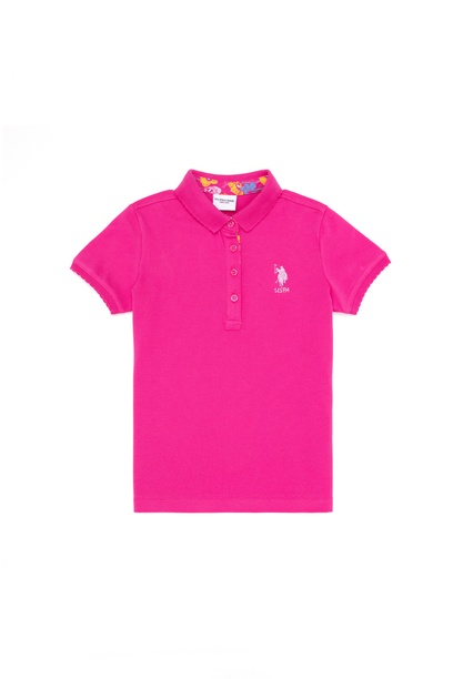 Kız Çocuk Fuşya Polo Yaka Basic Tişört