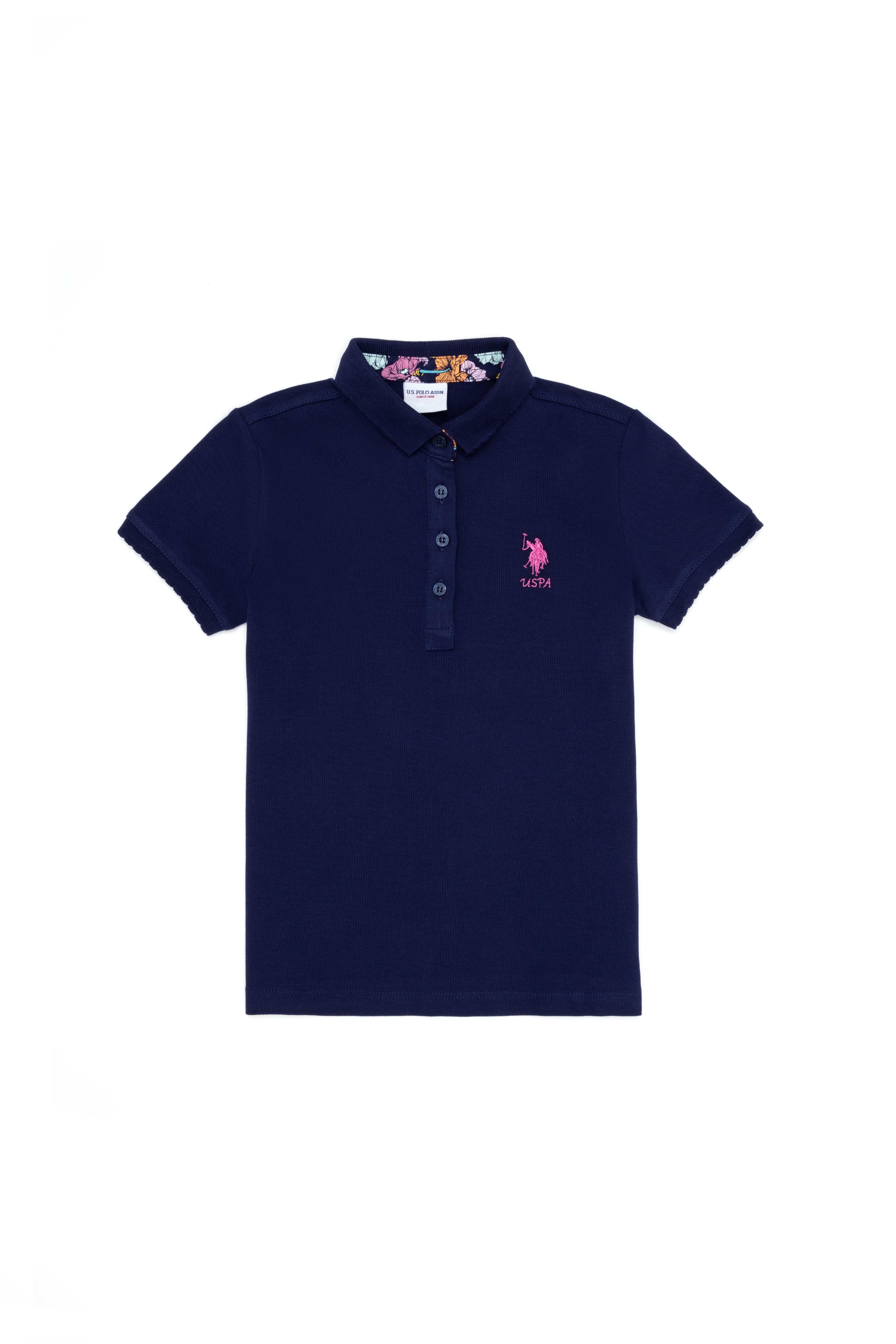 Kız Çocuk Lacivert Polo Yaka Basic Tişört - Image 1