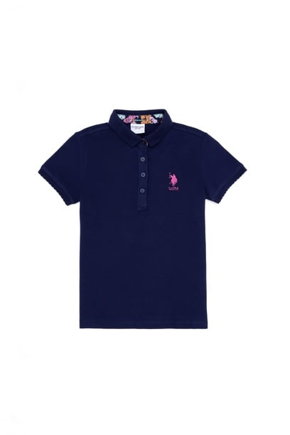 Kız Çocuk Lacivert Polo Yaka Basic Tişört