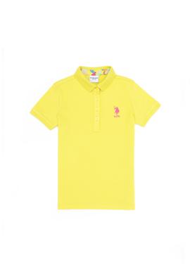 Kız Çocuk Neon Sarı Polo Yaka Basic Tişört - 50265668141