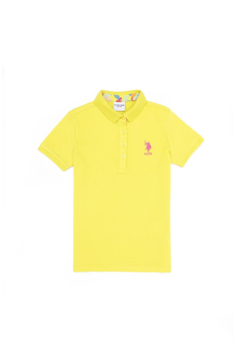 Kız Çocuk Neon Sarı Polo Yaka Basic Tişört