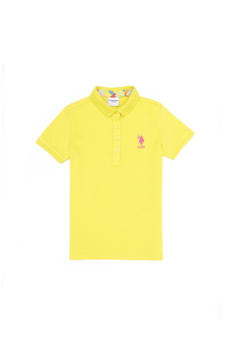 Kız Çocuk Neon Sarı Polo Yaka Basic Tişört