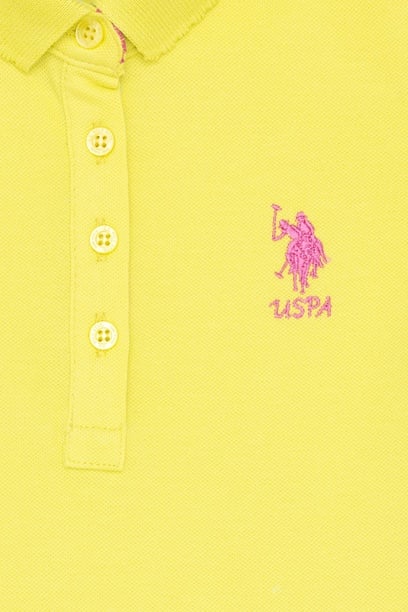 Kız Çocuk Neon Sarı Polo Yaka Basic Tişört
