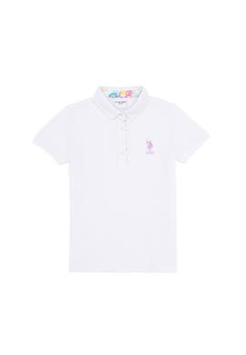 Kız Çocuk Beyaz Basic Polo Yaka Tişört - 50265668009