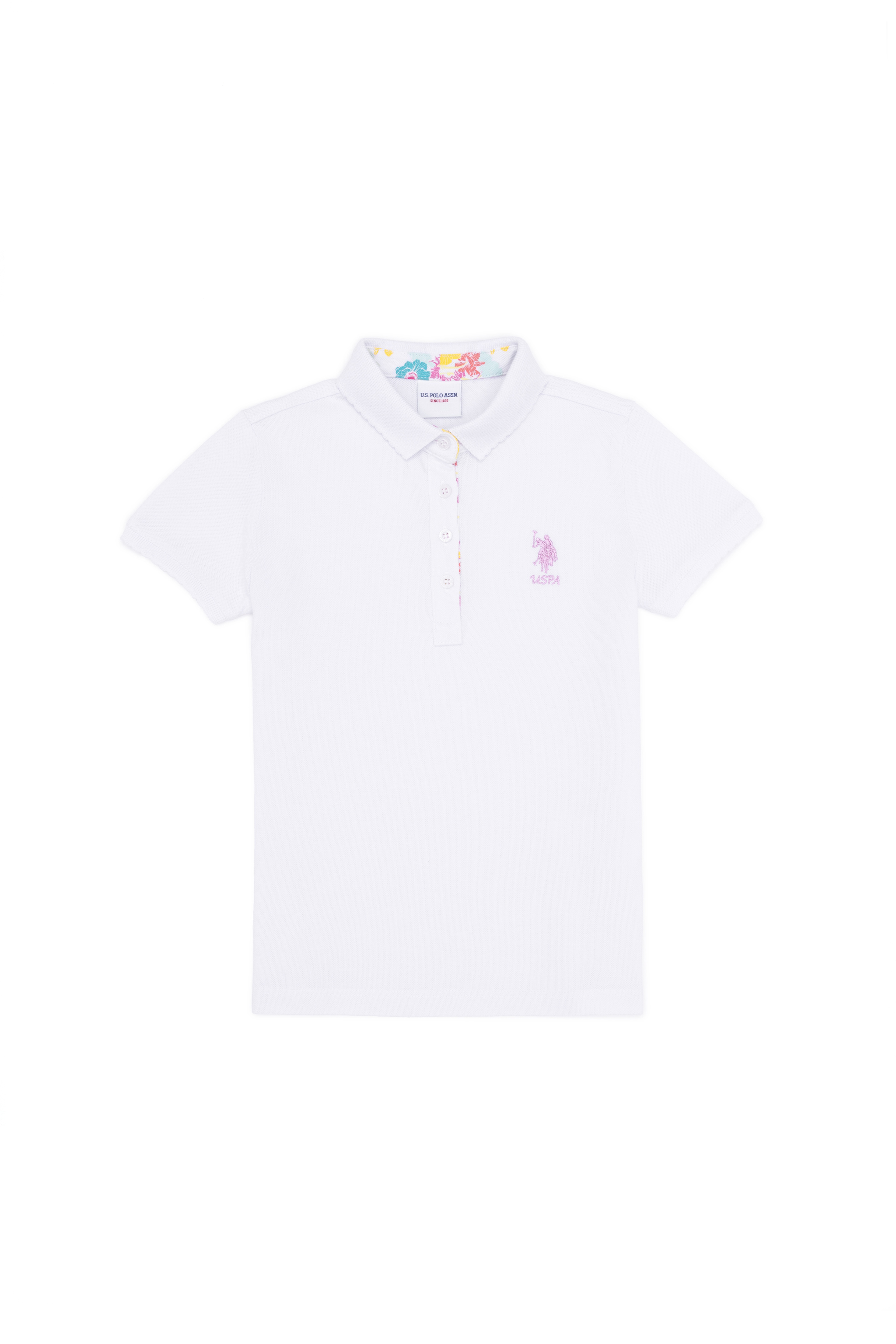 Kız Çocuk Beyaz Basic Polo Yaka Tişört - Image 1