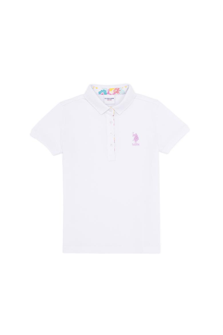 Kız Çocuk Beyaz Basic Polo Yaka Tişört