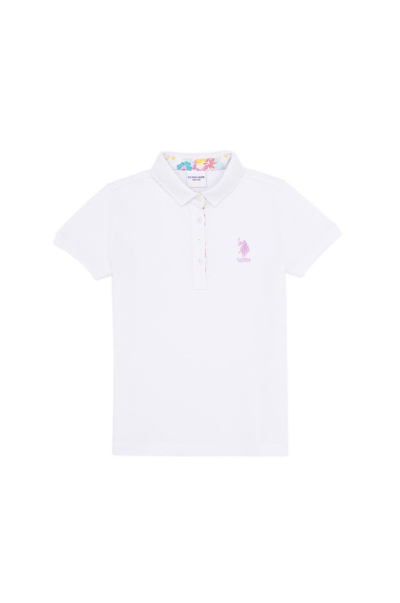 Kız Çocuk Beyaz Basic Polo Yaka Tişört