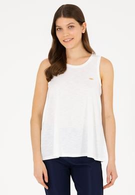 Kadın Ekru Bisiklet Yaka Kolsuz Tişört - 50262481063