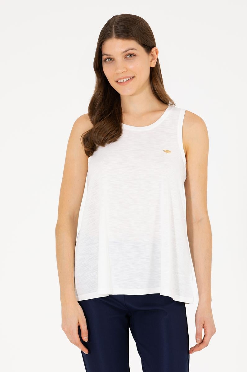 Kadın Ekru Bisiklet Yaka Kolsuz Tişört