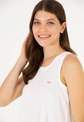 Kadın Ekru Bisiklet Yaka Kolsuz Tişört - 50262481063