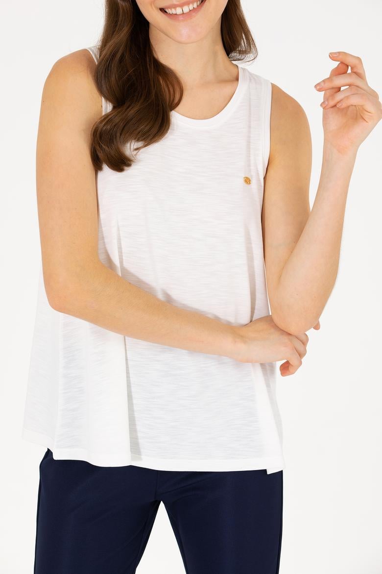 Kadın Ekru Bisiklet Yaka Kolsuz Tişört - 50262481063