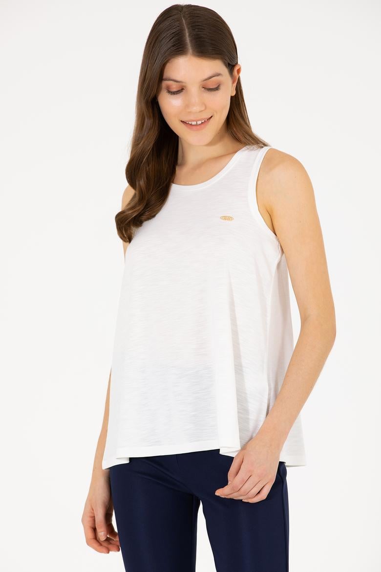 Kadın Ekru Bisiklet Yaka Kolsuz Tişört - 50262481063