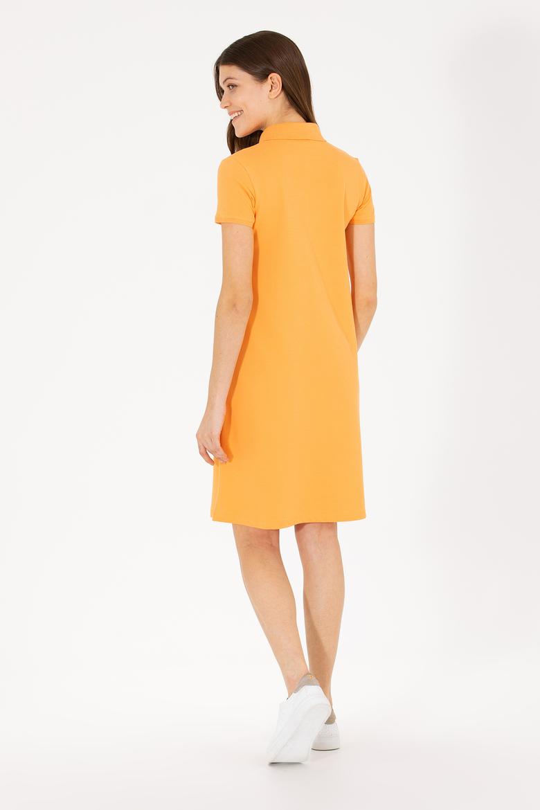 Kadın Turuncu Polo Yaka Mini Boy Örme Elbise - 50262672181