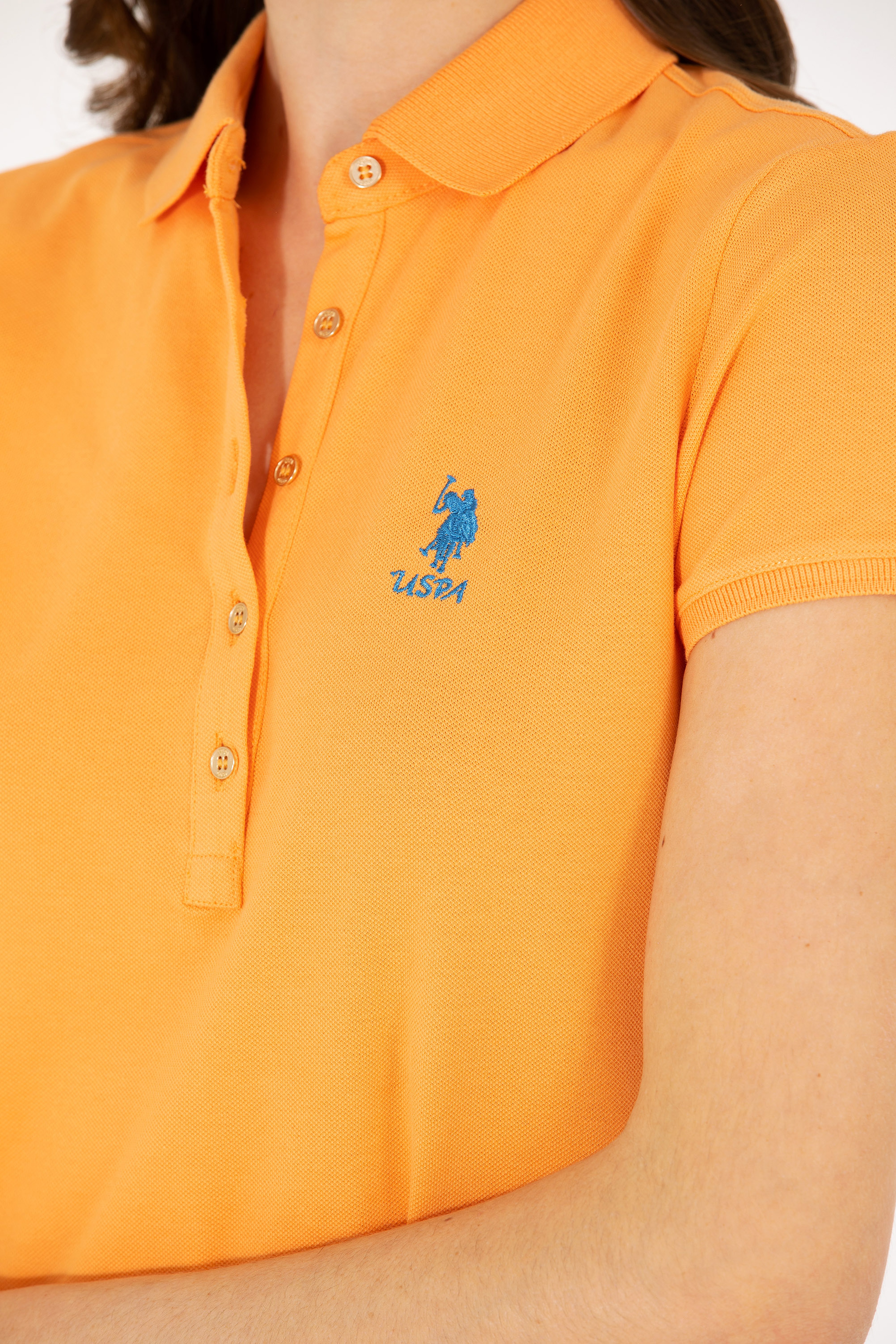 Kadın Turuncu Polo Yaka Mini Boy Örme Elbise - Image 7