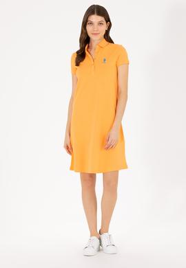 Kadın Turuncu Polo Yaka Mini Boy Örme Elbise - 50262672181