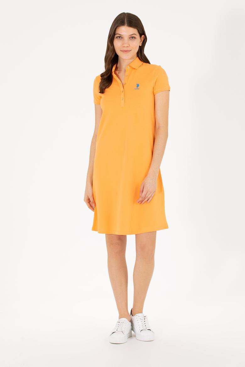 Kadın Turuncu Polo Yaka Mini Boy Örme Elbise - 50262672181