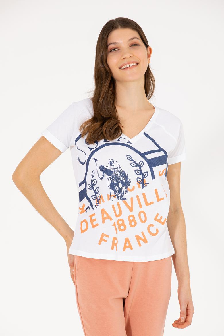 Kadın Beyaz V Yaka Tişört - 50262952001