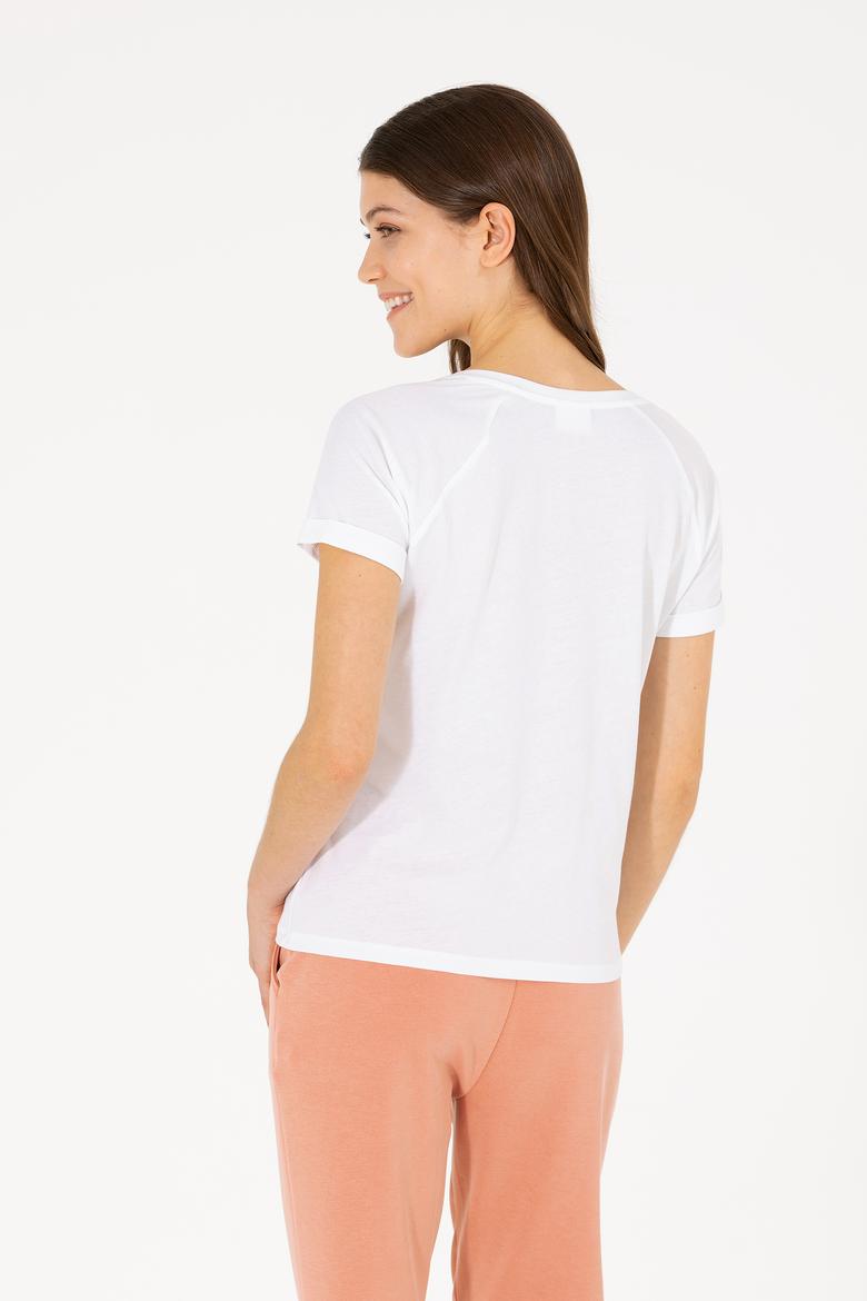 Kadın Beyaz V Yaka Tişört - 50262952001