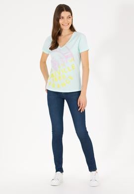 Kadın Su Yeşili V Yaka Tişört - 50262952012