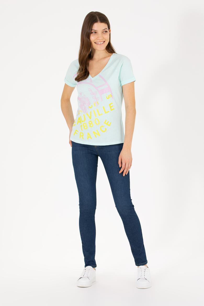 Kadın Su Yeşili V Yaka Tişört - 50262952012