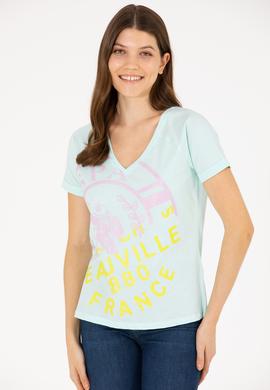 Kadın Su Yeşili V Yaka Tişört - 50262952012