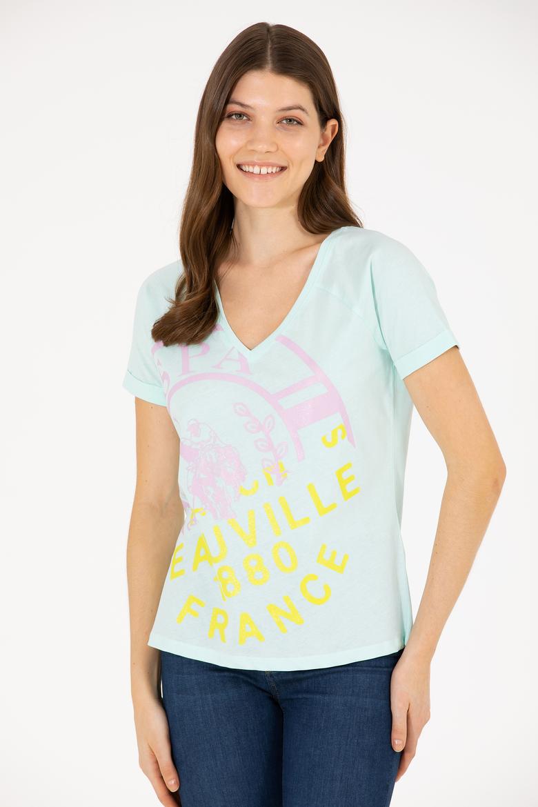 Kadın Su Yeşili V Yaka Tişört - 50262952012