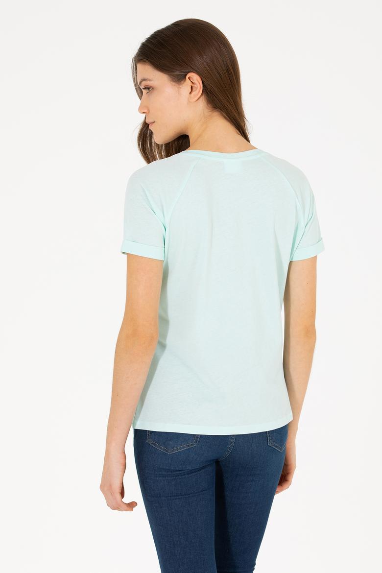 Kadın Su Yeşili V Yaka Tişört - 50262952012